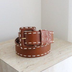Vintage Leather Belt White Stitching
